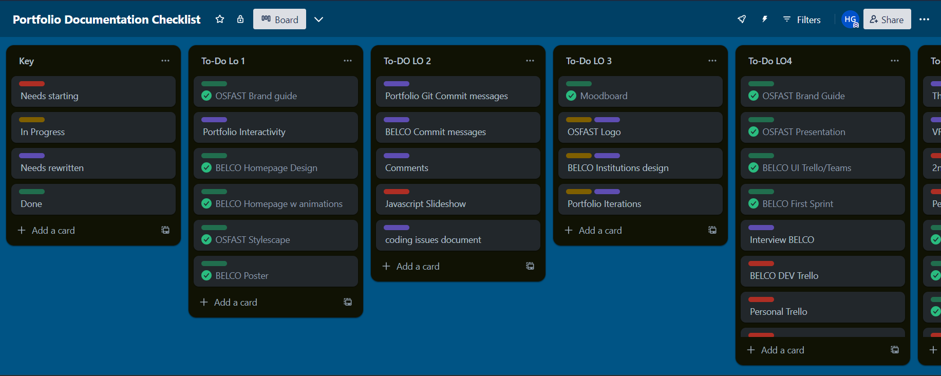 screenshot of my personal Trello