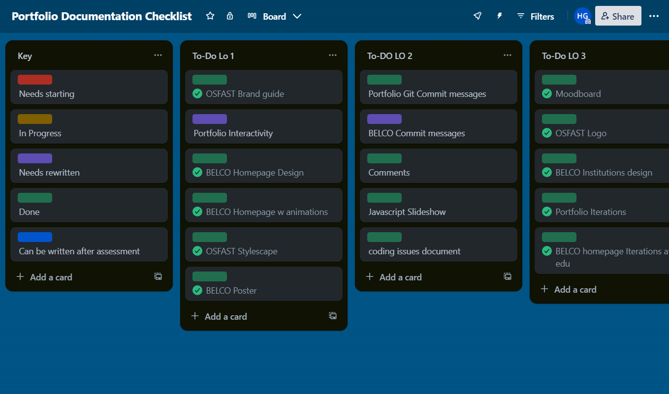 screenshot of my personal Trello